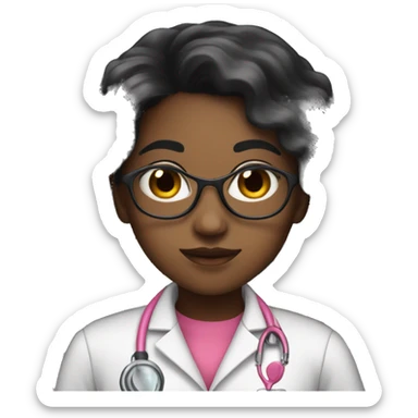 Black young beautiful female idol scientist with long black hair with pink accents sticker