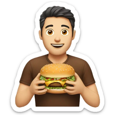 a man eating a burger with two hands sticker