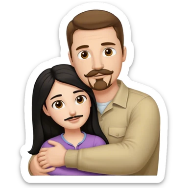 Couple, Tall strong white man with brown hair mustache and goatee, hugging small pale woman long with black hair sticker