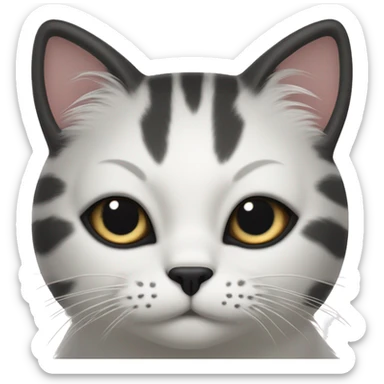 Cat with white face with a black mustache-shaped spot under the nose and a little on nose. Dark patches on the forehead and around the ears create a striking contrast with the white fur. sticker