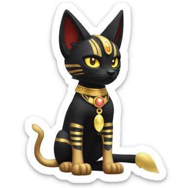 Black godly overpowered ethereal majestic Egyptian Litten-Cat-Fakemon. Golden Anubis-Rings and yellow ring-markings. Full body sticker