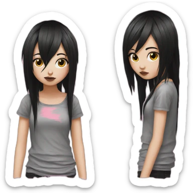 2007 emo girl with black hair and one pink strand grunge style sticker