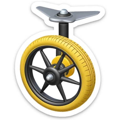 Isometric view of airplane landing gear in emoji style — one inflated, puffy wheel with a strut, soft 3D look, rounded shapes, clean and cartoon-like sticker