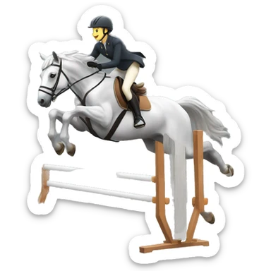 A rider jumping an obstacle with a grey horse  sticker