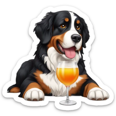 Bernese mountain dog drinnking aperitiv and eating sticker