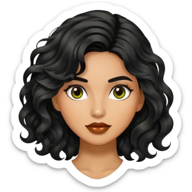 Alluring 1970's greek olive skin shiny black wavy textured tousled hair sticker