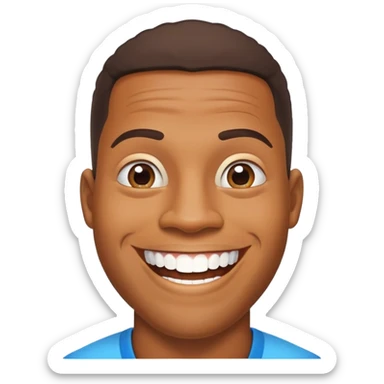 smiling black man with big teeth, standard male haircut, oval face, Rio de Janeiro theme, no glasses, carioca sticker