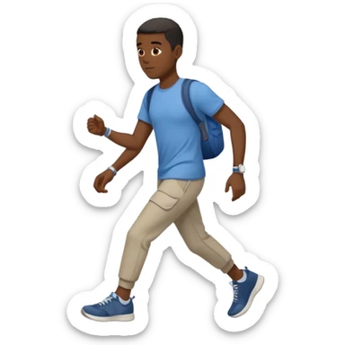 iOS emoji style - A black man with no bag or backpack. Dressed in casual clothes and wearing trainers. Walking quickly.  

 sticker