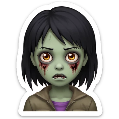 Girl, zombie, black hair, medium long, emo, shaggy, dark, spooky, creepy expression sticker
