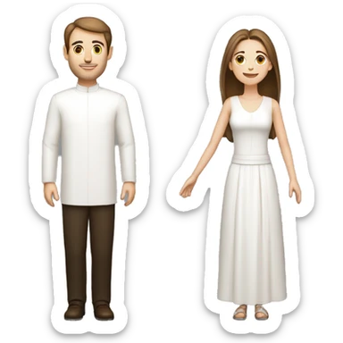 couple of people, white, man of medium height, woman thin, both have brown hair, full figure, he is a priest, she is a dancer sticker