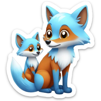 Cute Mom Fox whit baby blue fox sticker