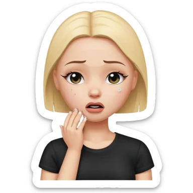 a pretty bratz fair bald girl crying wearing a tight black tee sticker