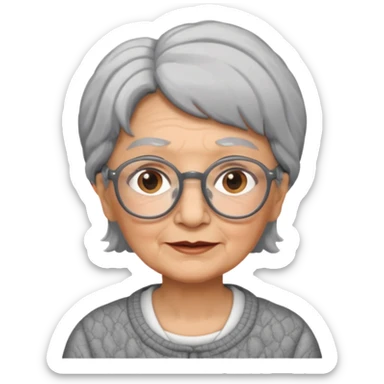 grandmother with glasses and gray hair, grizzle half body sticker