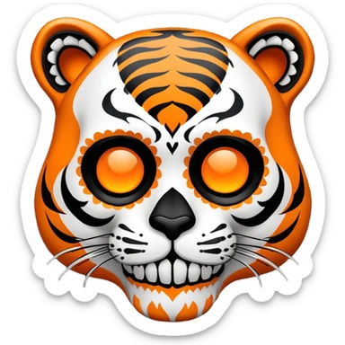 skeleton tiger face with Day of the Dead sugar skull decoration for Twitch emote sticker