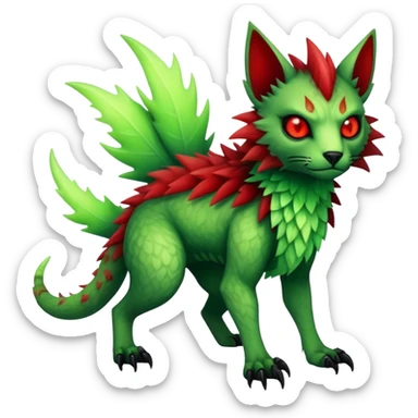 Cool Edgy Green Red ethereal badass punky Fionbri-Vernid-Trico-animal-creature full body sticker