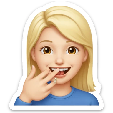 Un bonhomme qui mord son doigt en souriant sticker