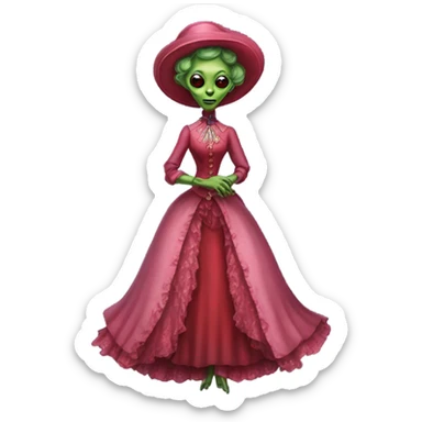 "green alien woman" galora in red pink Victorian dress elegant, full body sticker