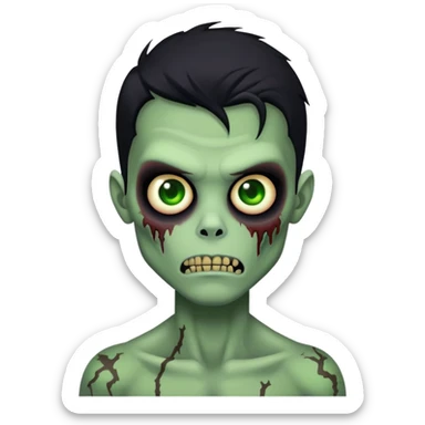 brunette zombie boy with horror green skin and long black hair sticker