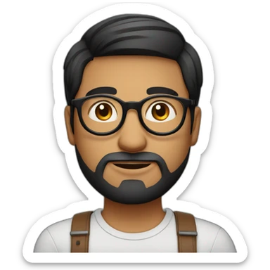 indian guy with round glasses with fair skin with straight hair with round fully circular glasses black eyes black hair with very short beard sticker