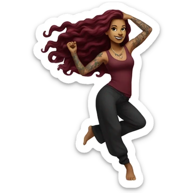 Beautiful tattooed burgundy long haired woman dancing sticker