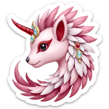 Floral feathery pastel pink and ruby-jewelry-adorned Absol-Amaura-fusion-Fakemon-animal-creature  sticker