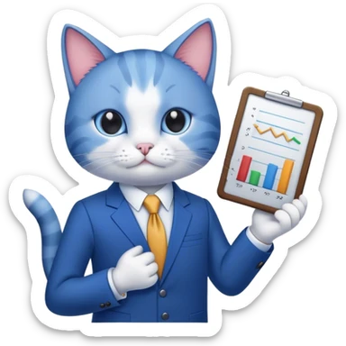 cat holding a chart bar in a blue business suit sticker