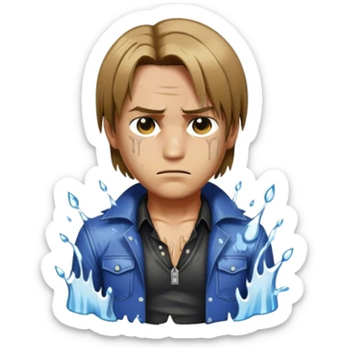 leon kennedy in torn clothes dripping with water sticker