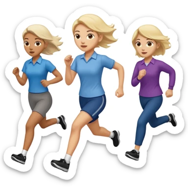a female co-worker running and other co-workers chasing her -- the other co workers are tiny and in the distance and they are male and female sticker