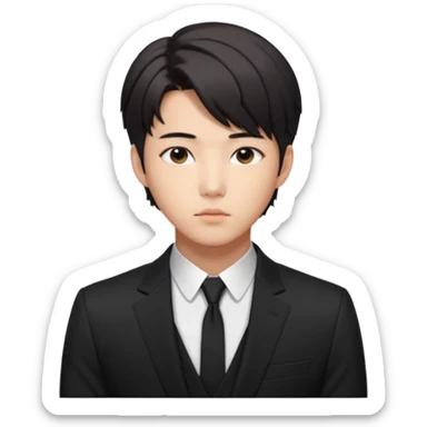Create a Korean male idol in sleek black suit, side-swept hair & serious gaze, inspired by RM of BTS. sticker
