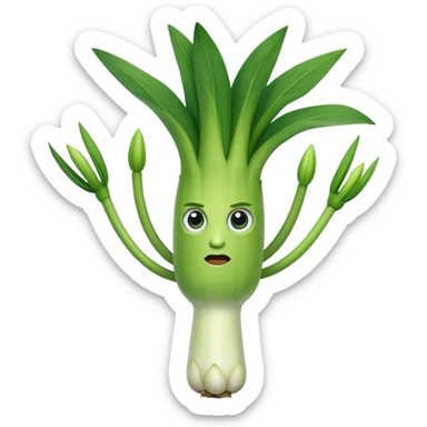 a leek with arms and eyes sticker