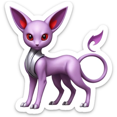 Mechanical Miraidon-Espeon-Mewtwo-Fakémon-hybrid-creature (full body)  with red eyes and intricate markings sticker