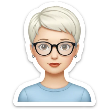White woman with short pixie white hair glasses sticker