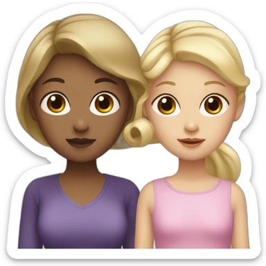 Blonde mom with big eyes and her asian daughter with brown hairs sticker