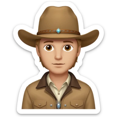 Ennis Del Mar (Male) from Brokeback Mountain with brown eyes, dark blonde hair, ivory shirt, brown jacket and cowboy hat sticker