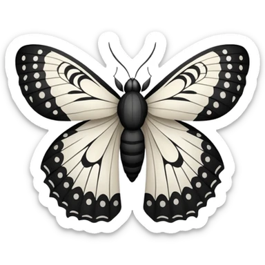 white and black moth with wings open sticker