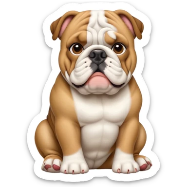 cinematic-[english bulldog]-realistic-full-body-sitting-emoji,-tail-resting-loosely-beside-its-paws,-head-tilted-dramatically,-sleek-[fawn]-fur,-simplified-yet-realistic-focused-features,-highly-detailed,-glowing-with-an-almost-sarcastic-glow sticker