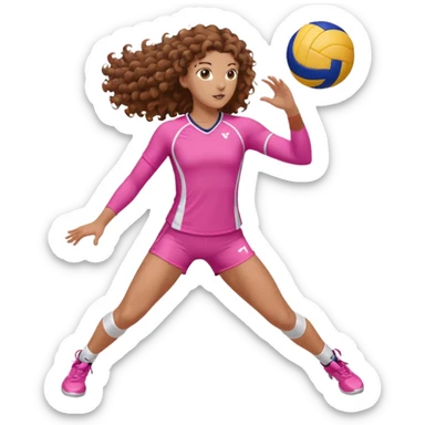 white volleyball player with brown curly hair & pink outfit (long hair) precision details sticker