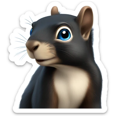 Black squirrel with blue eyes looking back sticker