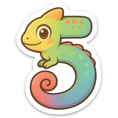 a colorful and playful chameleon shaped like the number 5 sticker