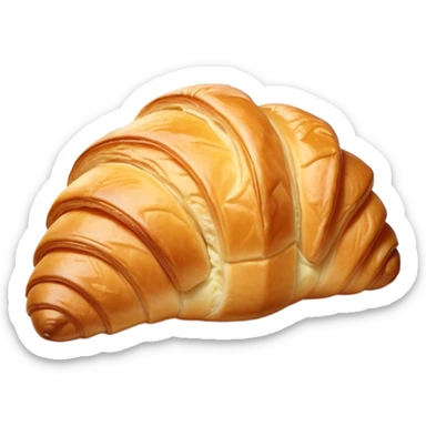 Cinematic Realistic Croissant Pastry Emoji, depicted as a flaky, buttery crescent with a golden, crisp exterior rendered with exquisite detail and warm, inviting lighting. sticker