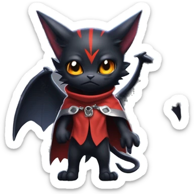 Cute edgy cool beautiful realistic vampiric dark eldritch fantasy Litten-Fakémon-Digimon with bat-wings as ears full body, cloak, choker collar, harness, leg straps sticker