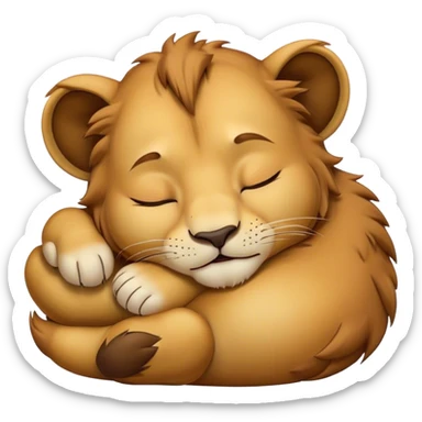 Meme-Worthy Cute Sleeping Lion Cub Portrait Emoji, Head resting peacefully with a contented smile, showcasing a robust build and a luxuriously soft tawny Fur with a flowing mane, eyes shut in a serene, restful nap, Simplified yet hilariously adorable features, highly detailed, glowing with a soft, drowsy light, high shine, relaxed and utterly lovable, stylized with an air of playful laziness, bright and heartwarming, soft glowing outline, capturing the essence of a comically sleepy Lion Cub, so meme-worthy it feels like it could instantly become the next viral sensation of adorable slumber! sticker