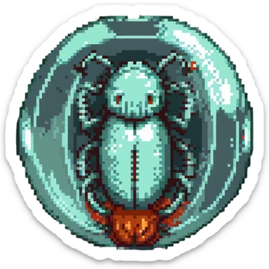 MRI embryo digital fetal small shape in otherworldly bubble, eerie, horror, pupa, crystalis, in-utero, sea-life, crustaceanoid, photorealism sticker