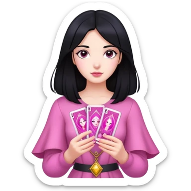 black hair girl with pink pink tarot cards sticker
