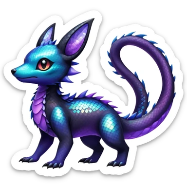 Colorful Iridescent Exotic Salandit-Aurorus-Umbreon-Fakémon-hybrid-creature (full body)  sticker