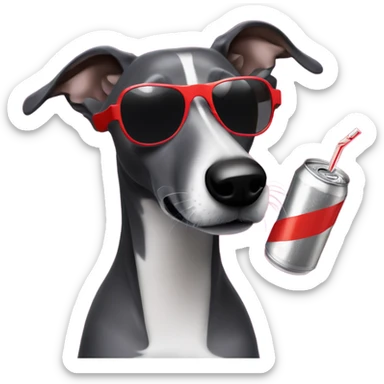 A black whippet drinking a Diet Coke with sunglasses on their head sticker