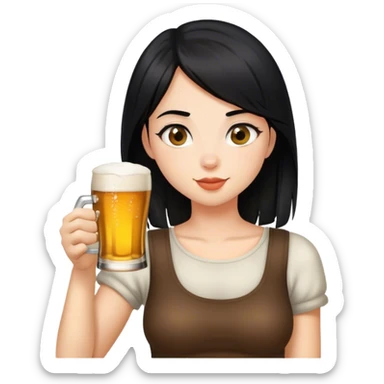 Chica blanca pelinegra bebiendo un vaso de cerveza  sticker