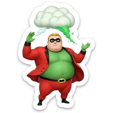 green fat mr incredible farting with giant green fart cloud sticker