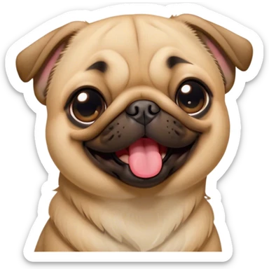 Cinematic Cute Yawning Fawn Pug Portrait Emoji, Head tilted slightly with a dramatic, wide-open yawn, showcasing a soft fawn coat with a velvety texture, floppy ears slightly drooping, round dark eyes barely open in drowsy contentment, Simplified yet irresistibly adorable features, highly detailed, glowing with a soft, cozy glow, high shine, relaxed yet expressive, stylized with a touch of whimsy, bright and endearing, soft glowing outline, capturing the essence of a sleepy yet affectionate companion, so drowsy it feels like it could stretch out of the screen and curl up for a nap! sticker