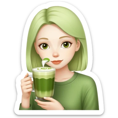 una ragazza che beve un matcha latte sticker